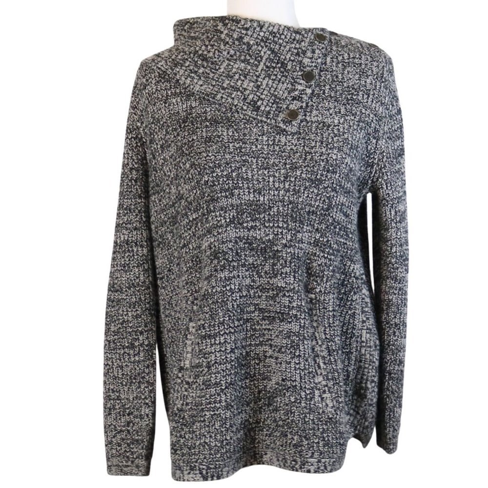 Style & Co Cowl Neck Button Detail Gray Sweater